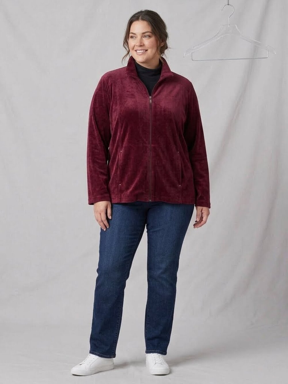 White Stag Velvet Velour Full Zip Jacket XL Burgundy
